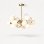 Lustre multi-branches en verre et fer, 10 ou 12 globes, blanc ou coloré