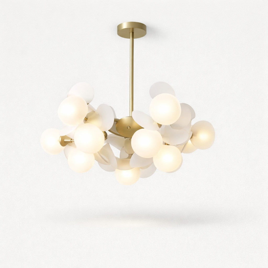 Lustre multi-branches en verre et fer, 10 ou 12 globes, blanc ou coloré